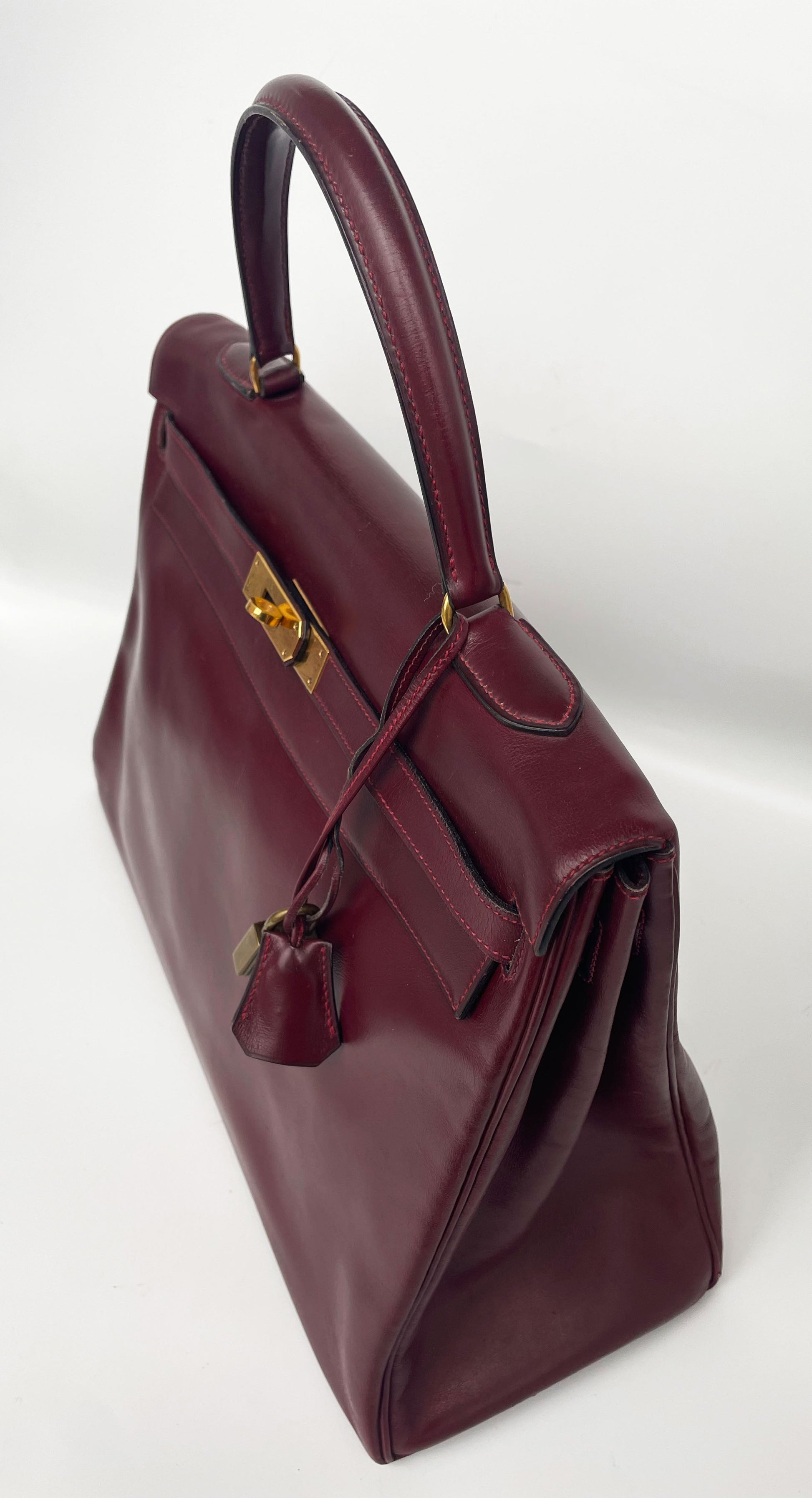 Sac Hermès Kelly rouge H en cuir de box 35 cm - Soline