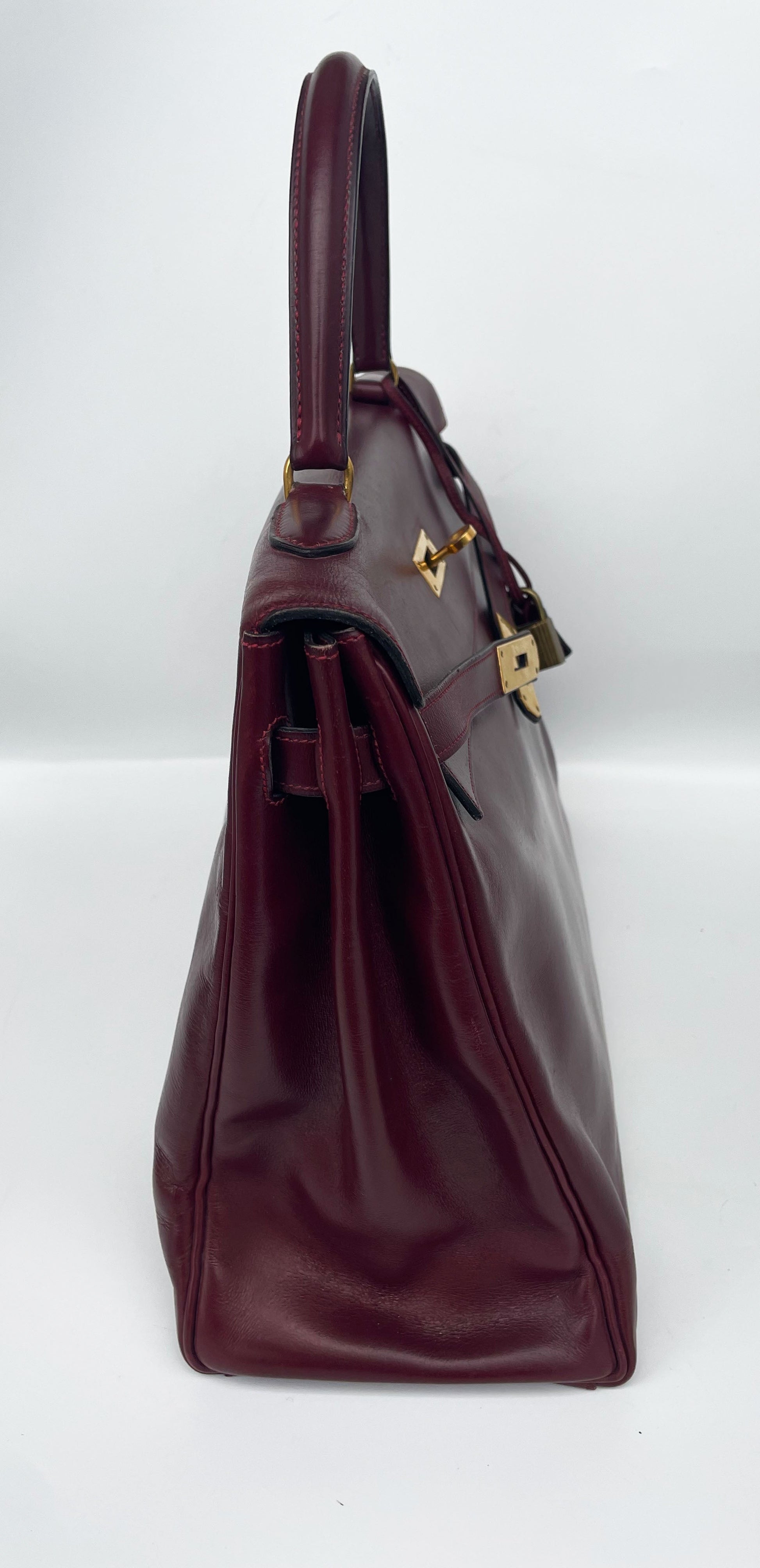 Sac Hermès Kelly rouge H en cuir de box 35 cm - Soline