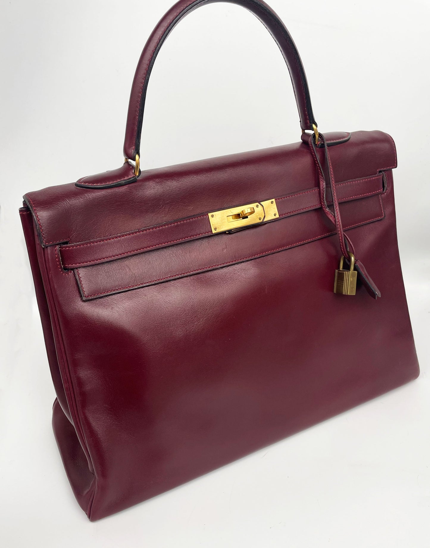 Sac Hermès Kelly rouge H en cuir de box 35 cm - Soline