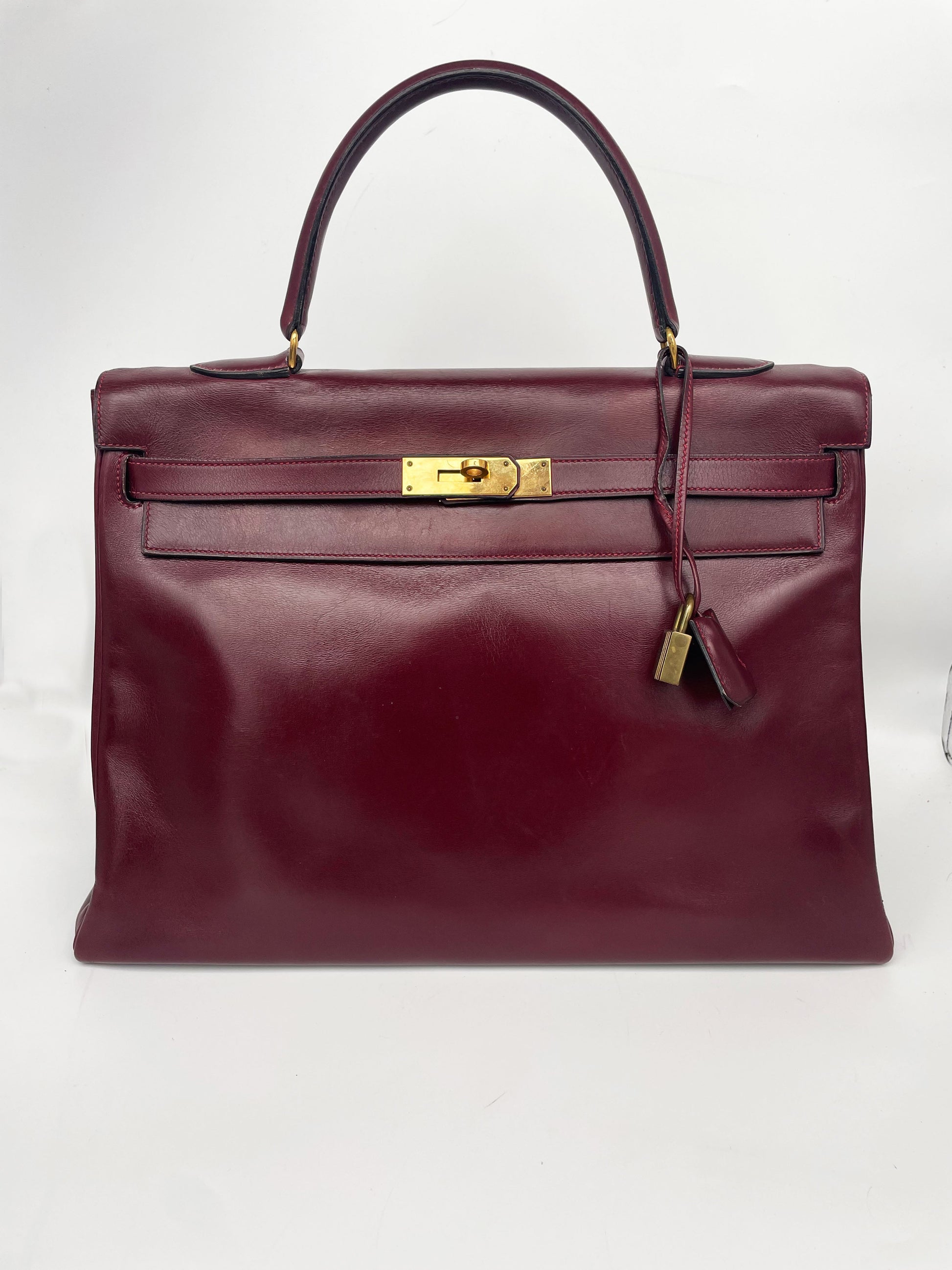 Sac Hermès Kelly rouge H en cuir de box 35 cm - Soline