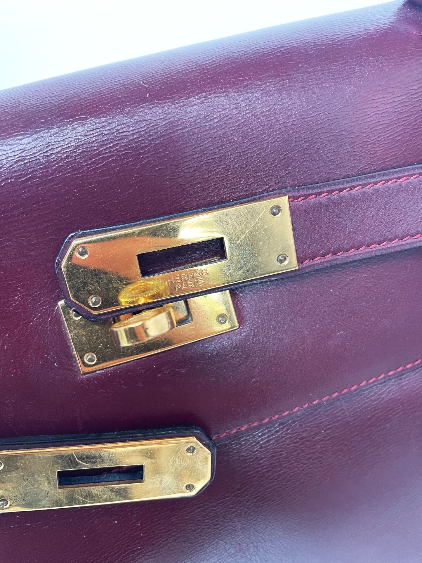 Sac Hermès Kelly rouge H en cuir de box 35 cm - Soline