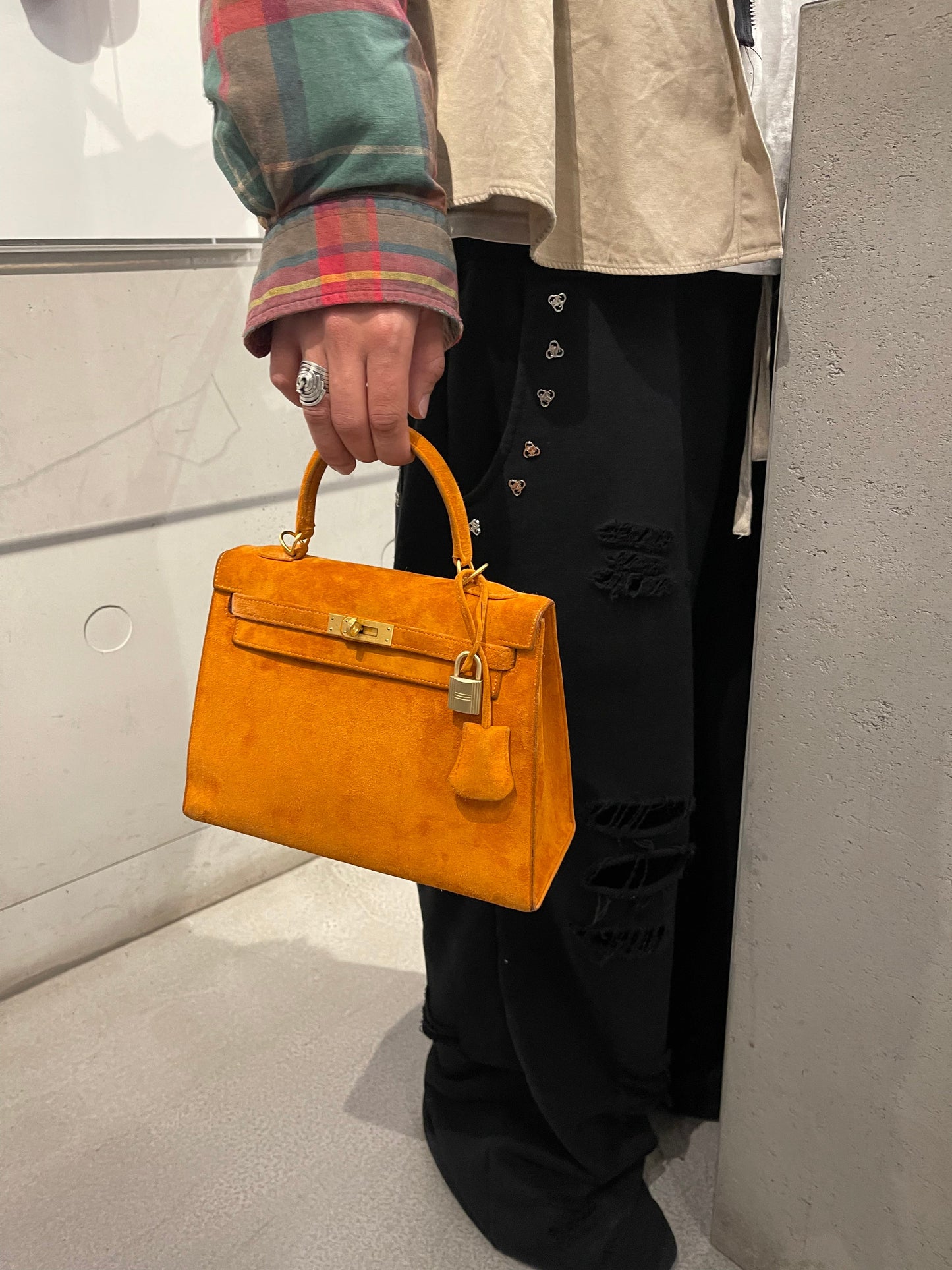 SAC HERMES KELLY SELLIER 25 DAIM ORANGE - Soline