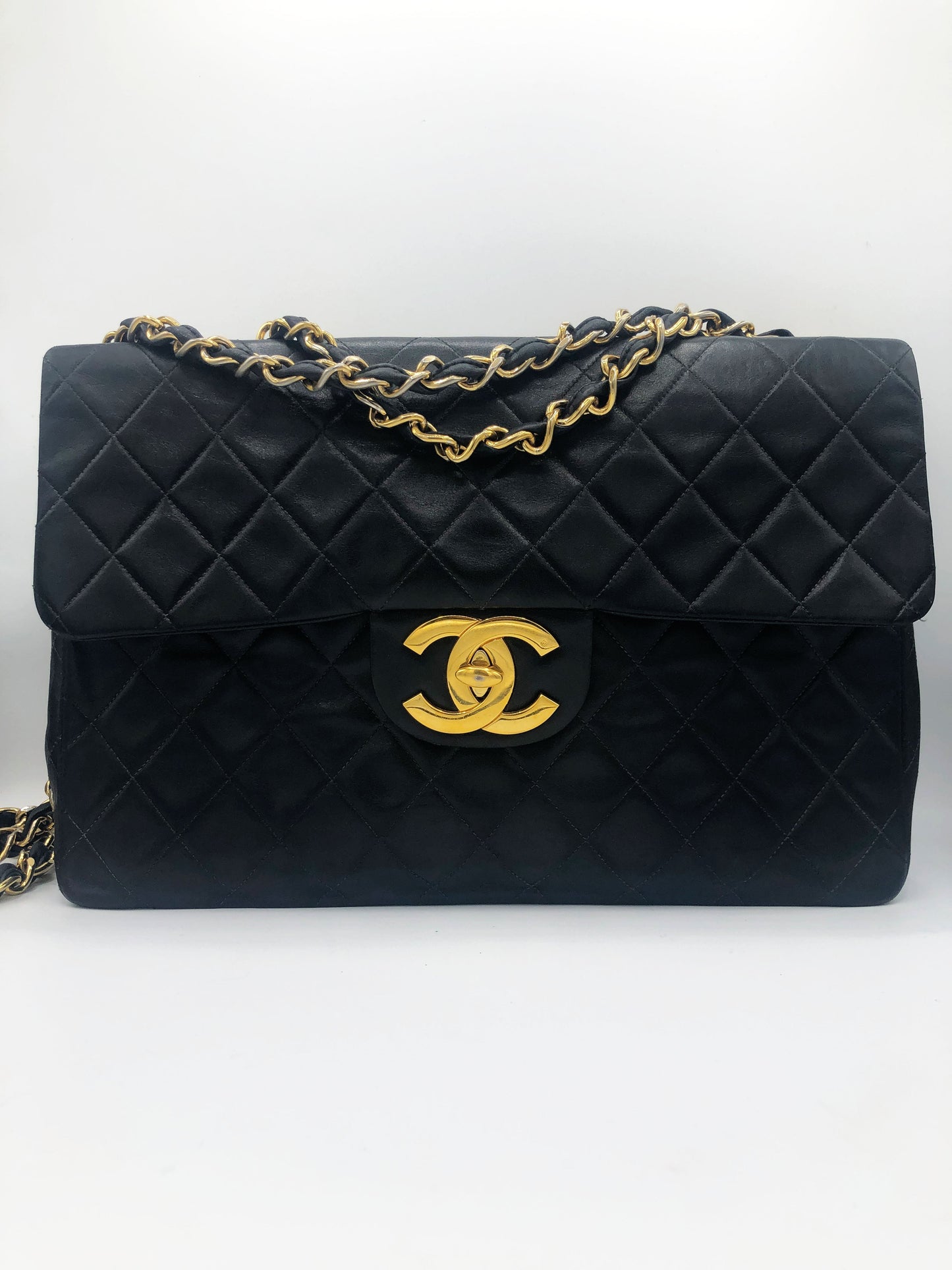 Sac Maxi Jumbo Timeless en cuir noir lisse - Soline