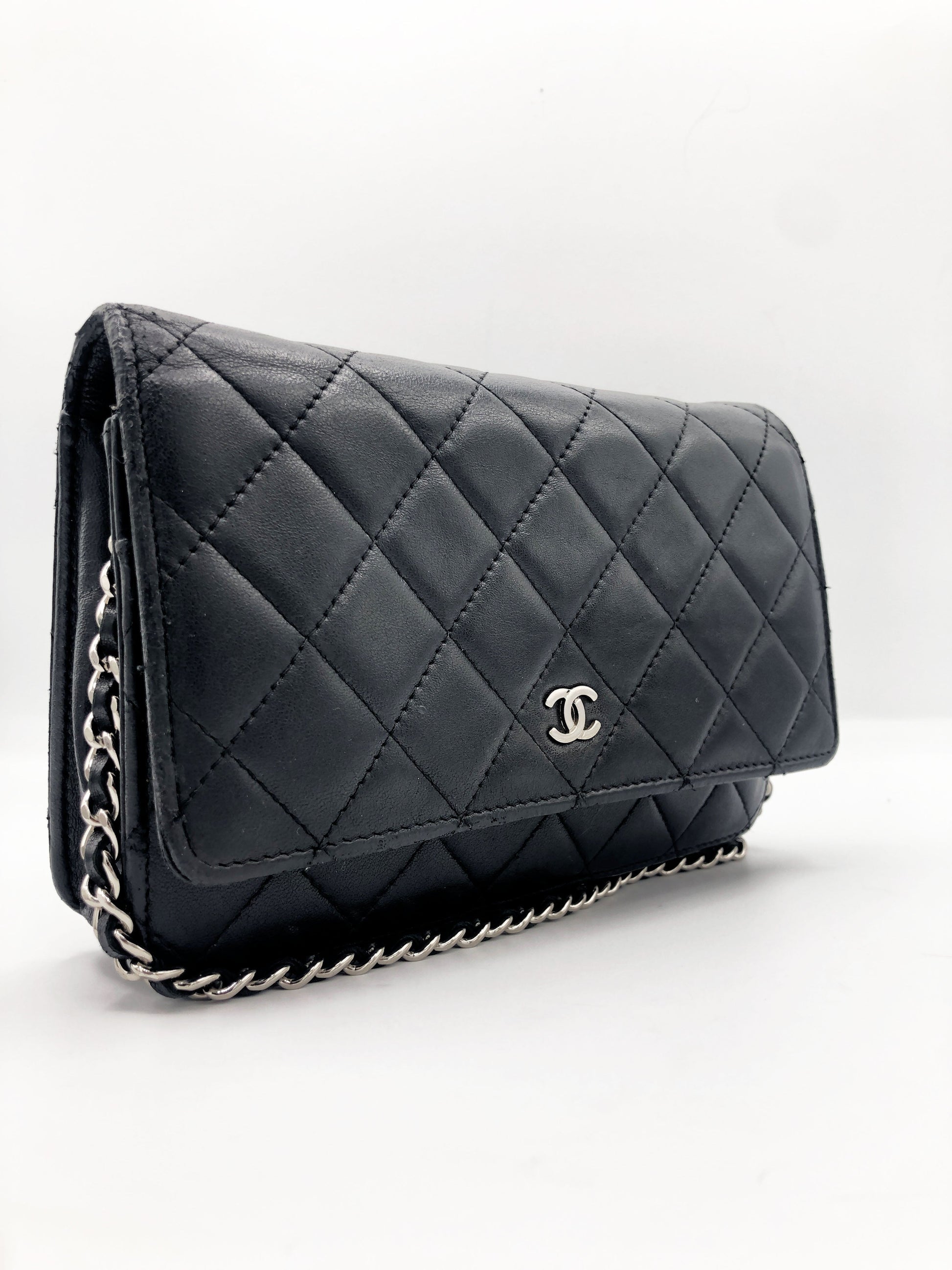 Sac Pochette Wallet on Chain (WOC) – Cuir d’agneau noir - Soline