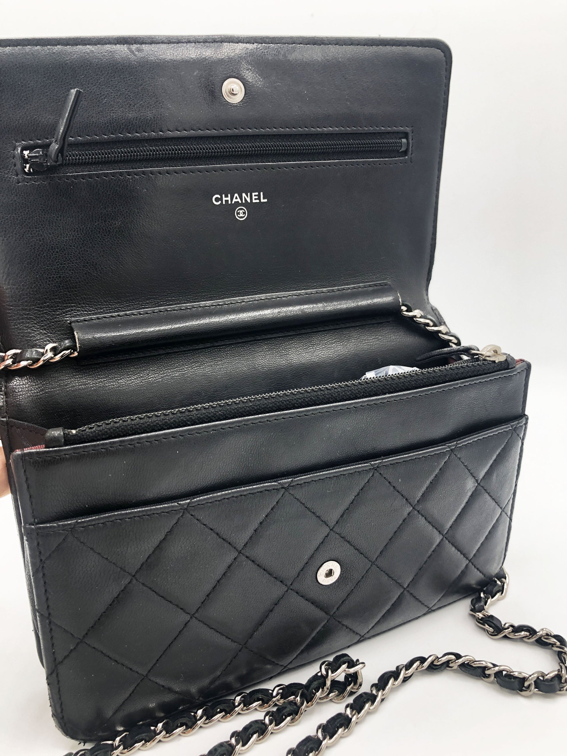 Sac Pochette Wallet on Chain (WOC) – Cuir d’agneau noir - Soline