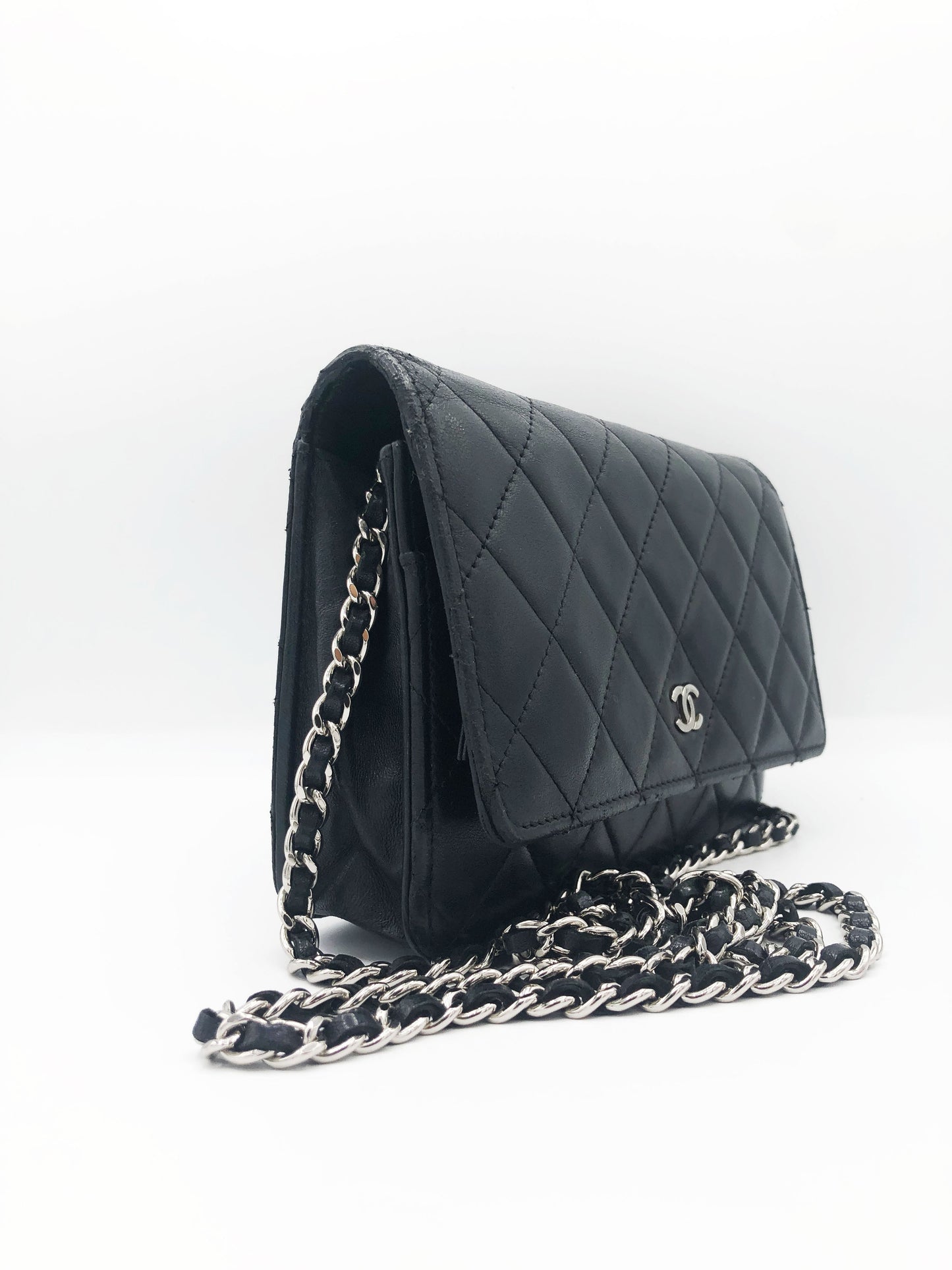 Sac Pochette Wallet on Chain (WOC) – Cuir d’agneau noir - Soline