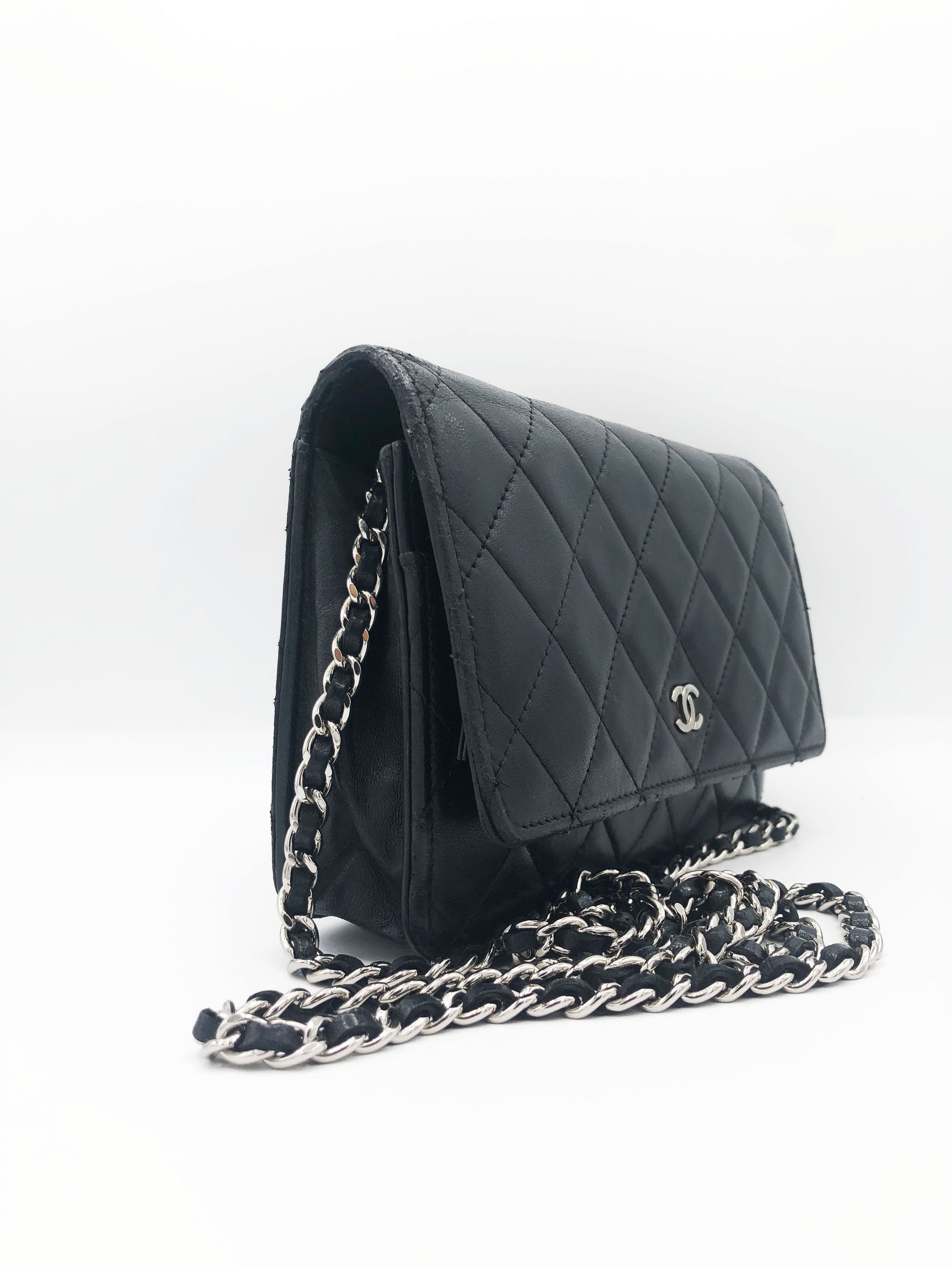Sac Pochette Wallet on Chain (WOC) – Cuir d’agneau noir - Soline