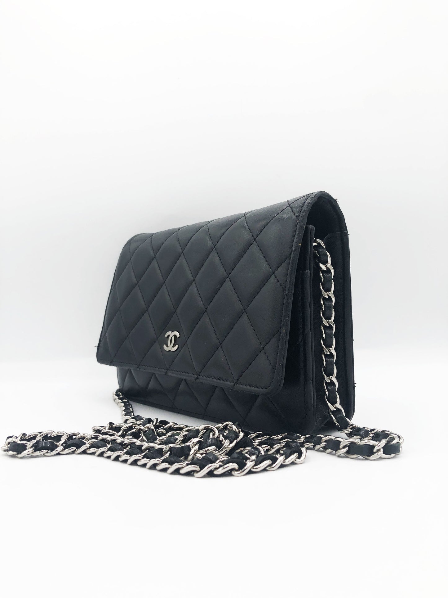 Sac Pochette Wallet on Chain (WOC) – Cuir d’agneau noir - Soline