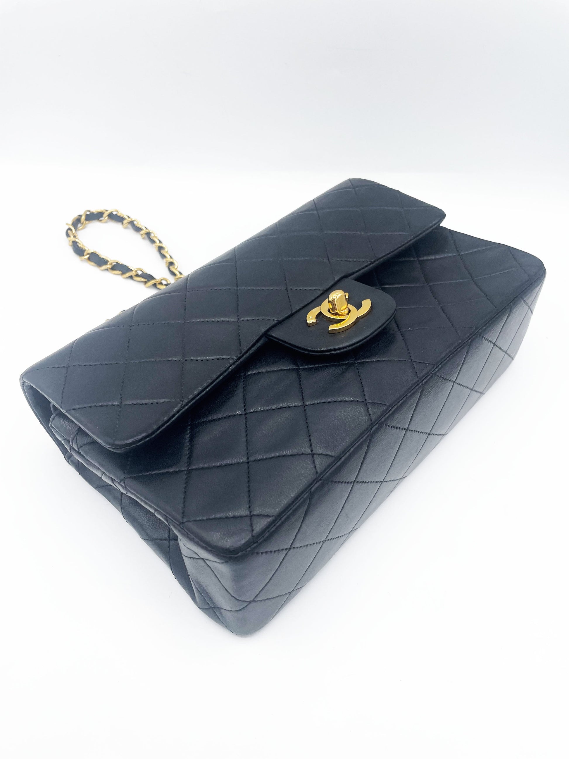 SAC TIMELESS SMALL AGNEAU NOIR FINITION OR 24 K - Soline