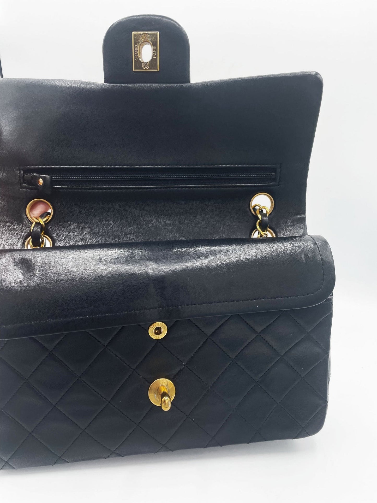 SAC TIMELESS SMALL AGNEAU NOIR FINITION OR 24 K - Soline