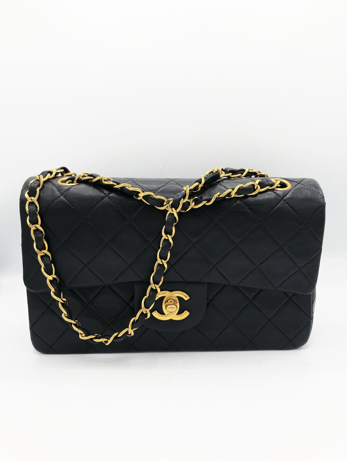 SAC TIMELESS SMALL AGNEAU NOIR FINITION OR 24 K - Soline