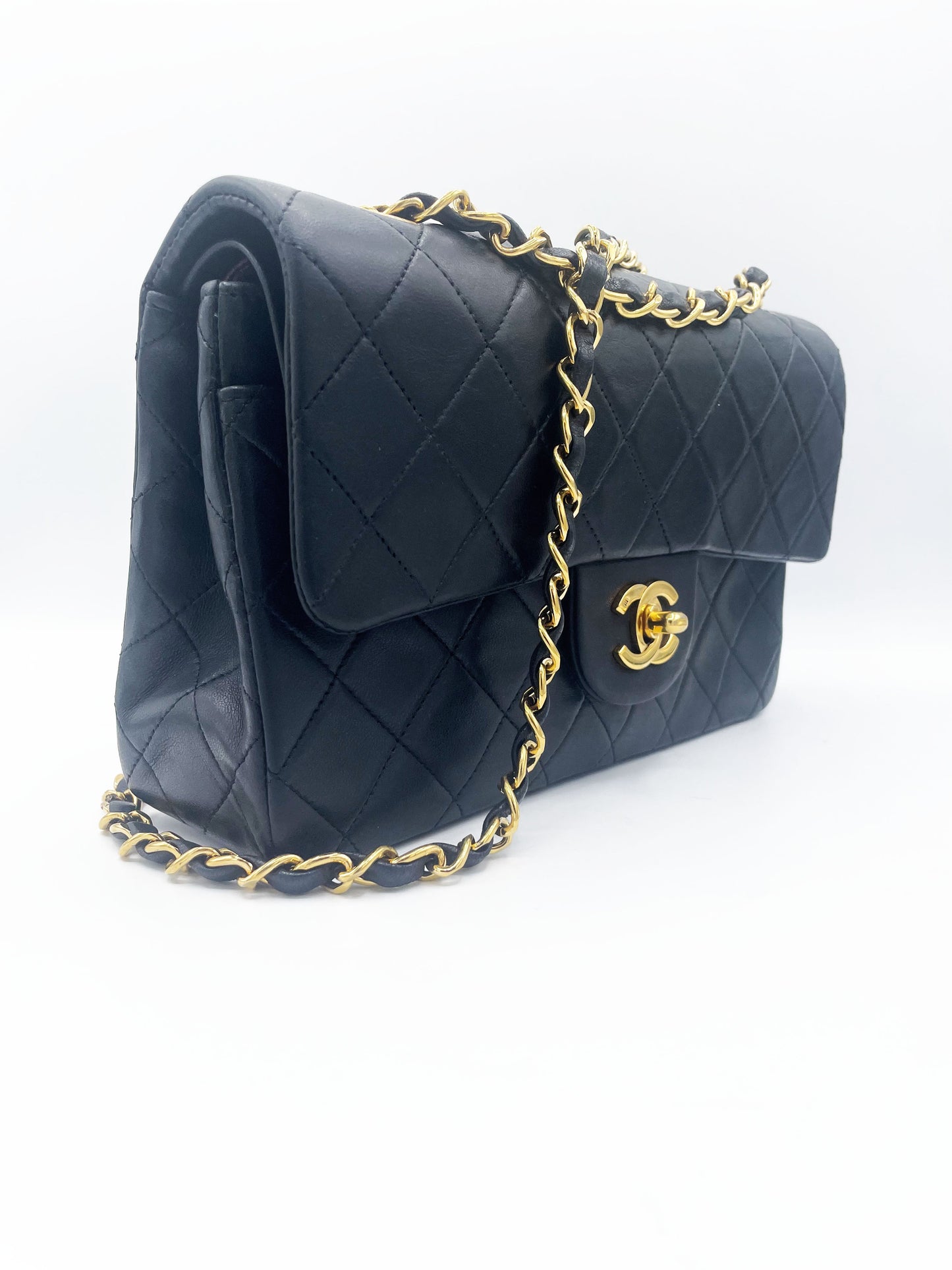 SAC TIMELESS SMALL AGNEAU NOIR FINITION OR 24 K - Soline