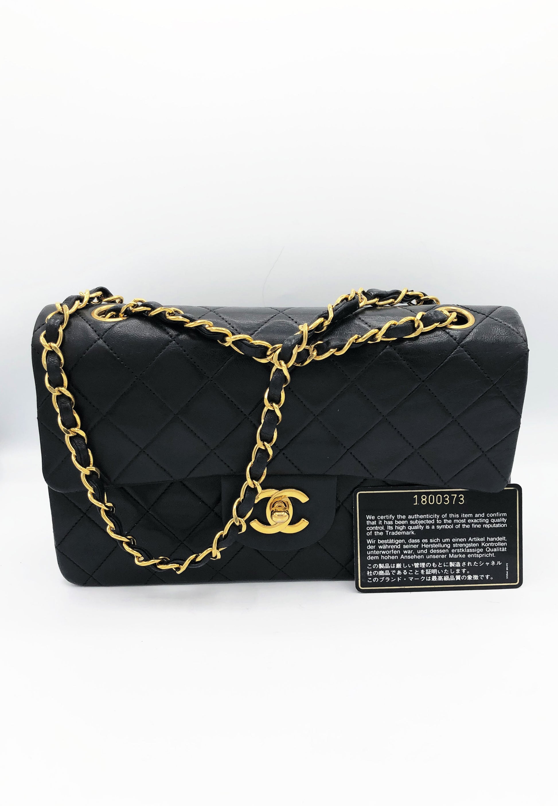 SAC TIMELESS SMALL AGNEAU NOIR FINITION OR 24 K - Soline
