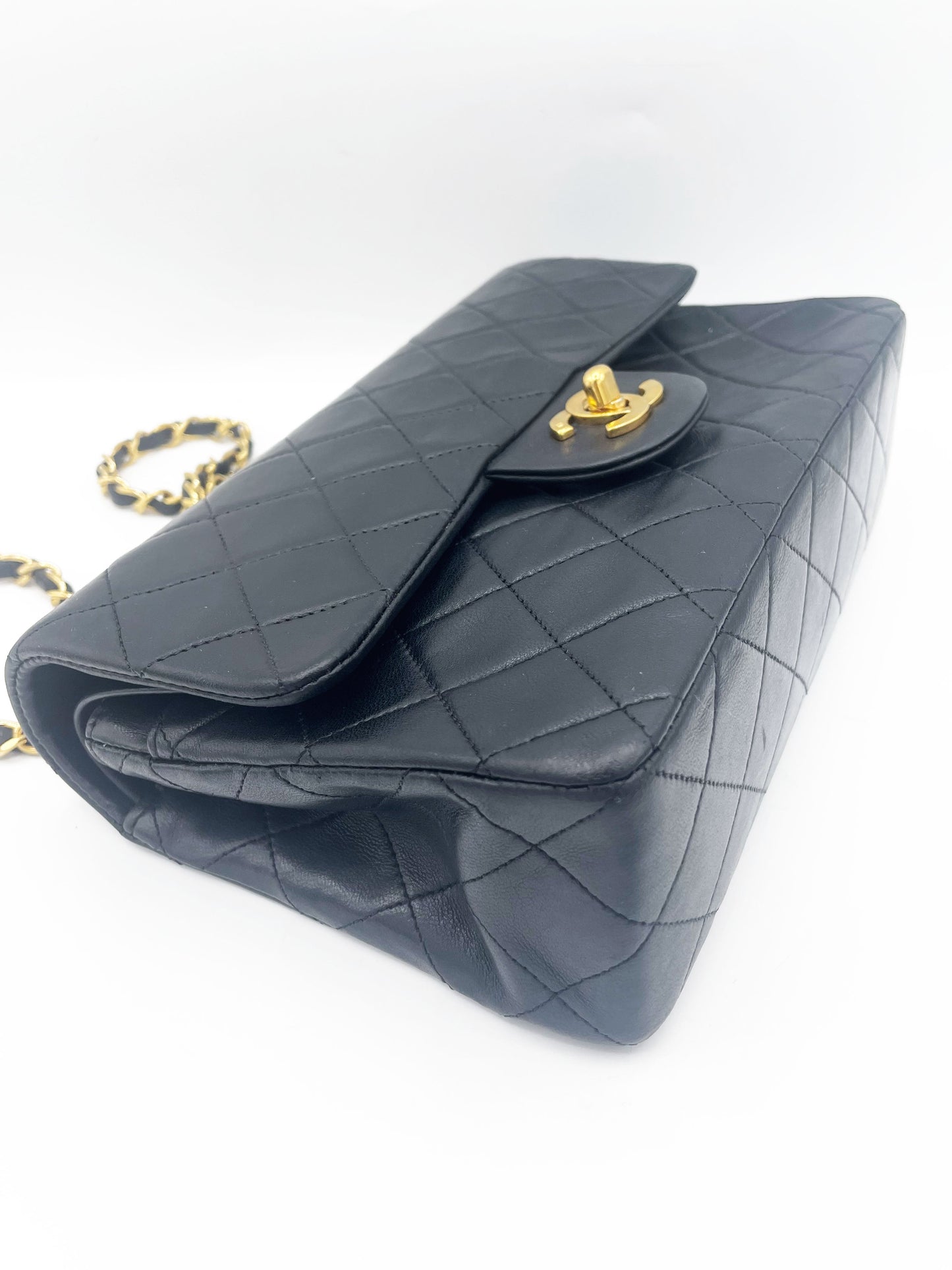 SAC TIMELESS SMALL AGNEAU NOIR FINITION OR 24 K - Soline