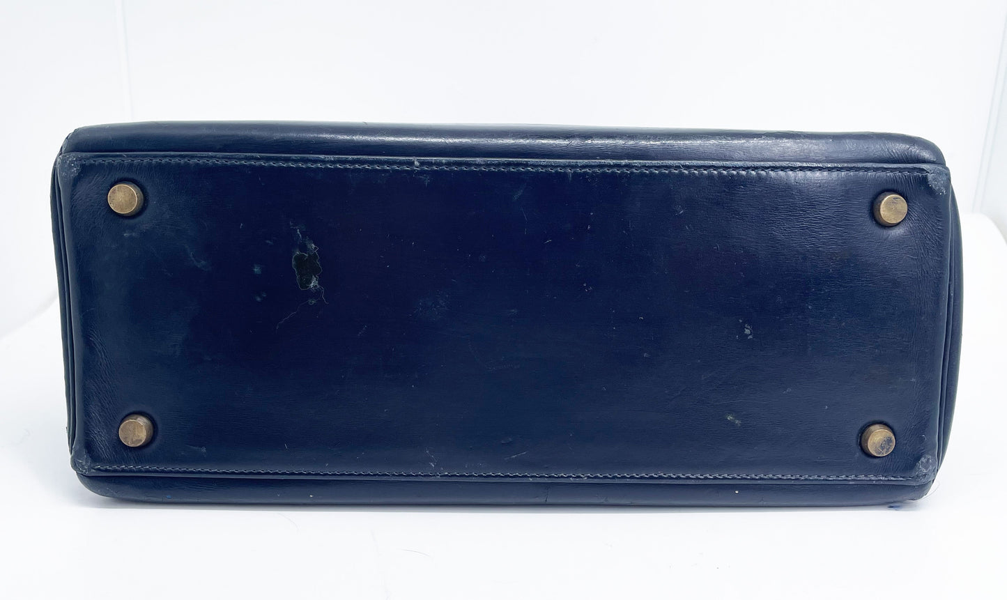 Sac Vintage Hermès Kelly 28 bleu marine en cuir de box - Soline