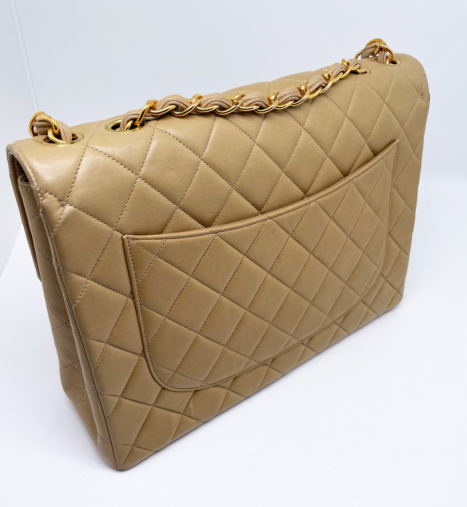 Sublime Sac à main Timeless / Classique Jumbo à rabat Beige single flap - Soline