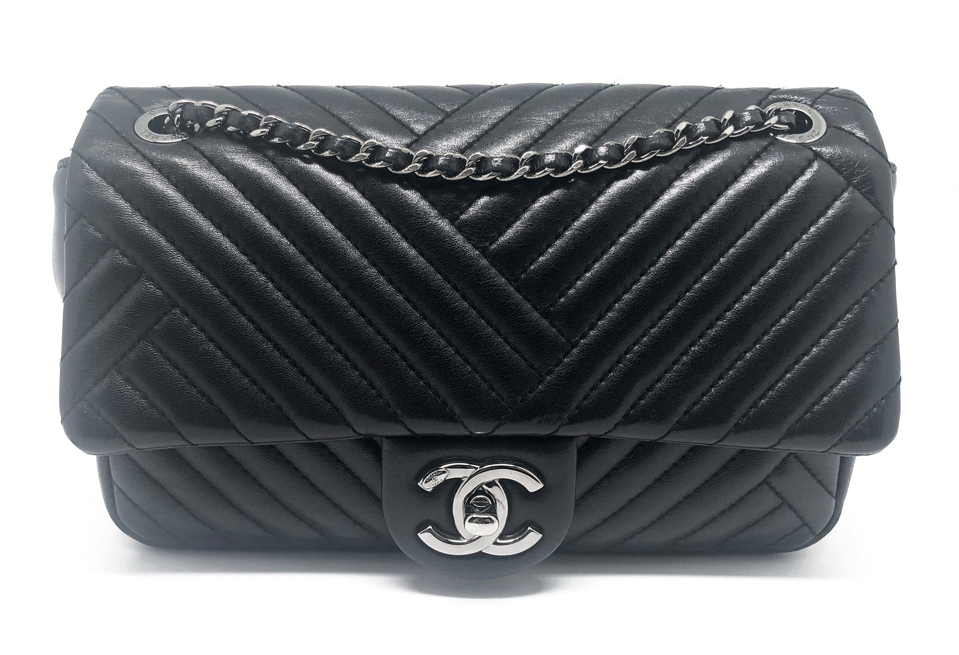 Super Sac Chanel Timeless en cuir d'agneau en motifs surpiqués Chevron asymétriques noir - Soline