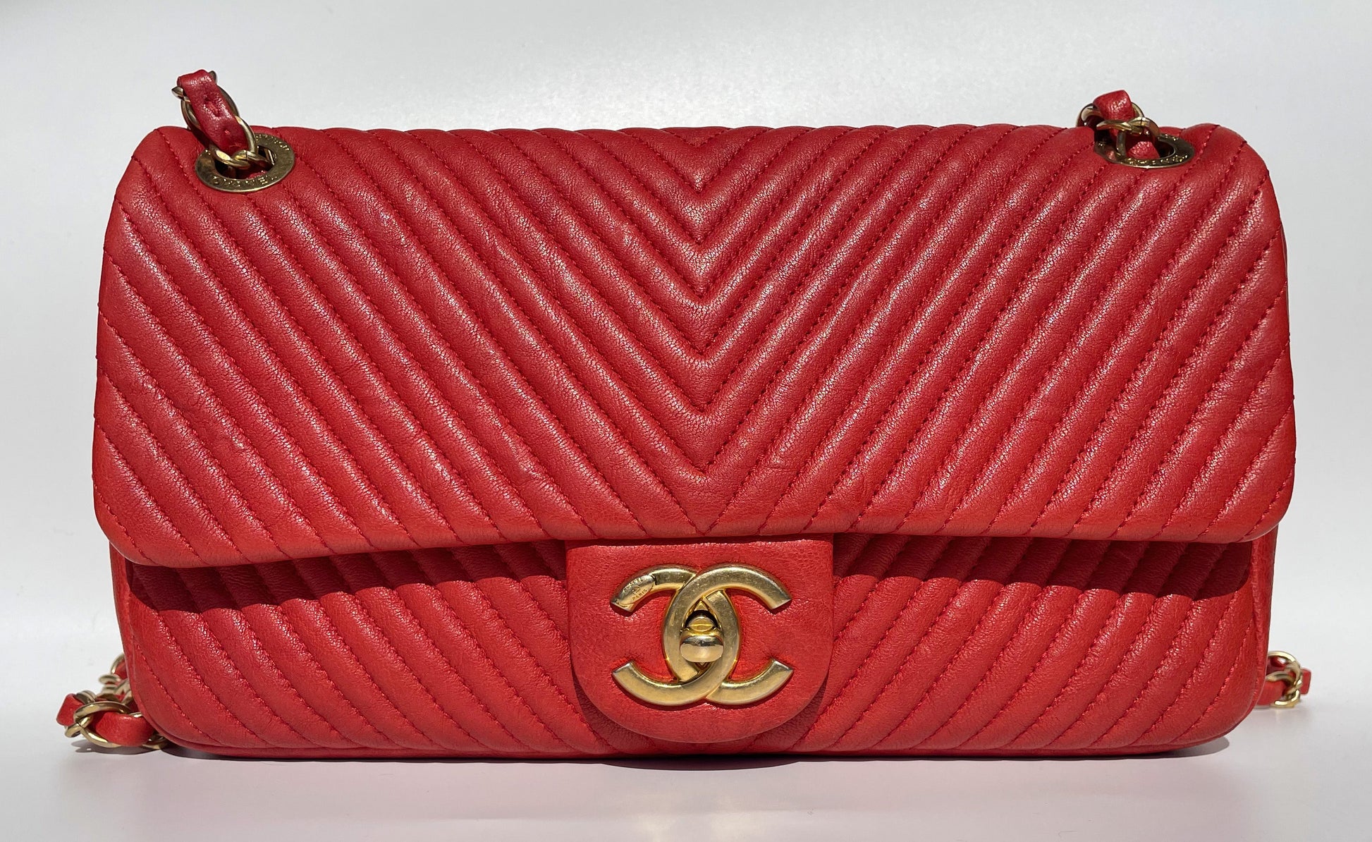 Superbe Sac Classique 27 cm en cuir et motif Chevron Rouge - Soline