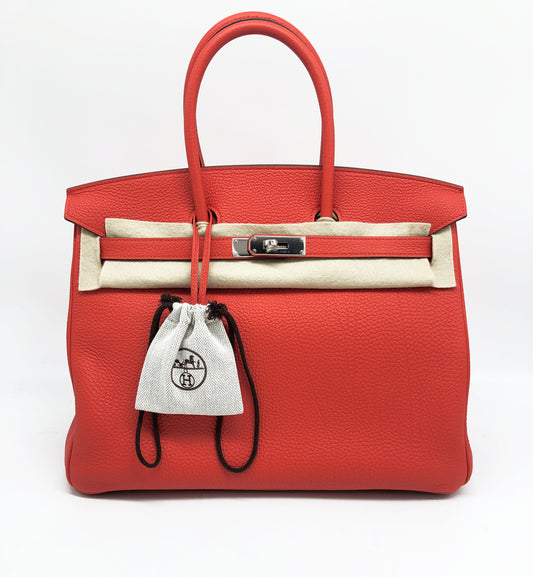 Superb Hermes Birkin bag 35 cm in capucine red Togo leather New