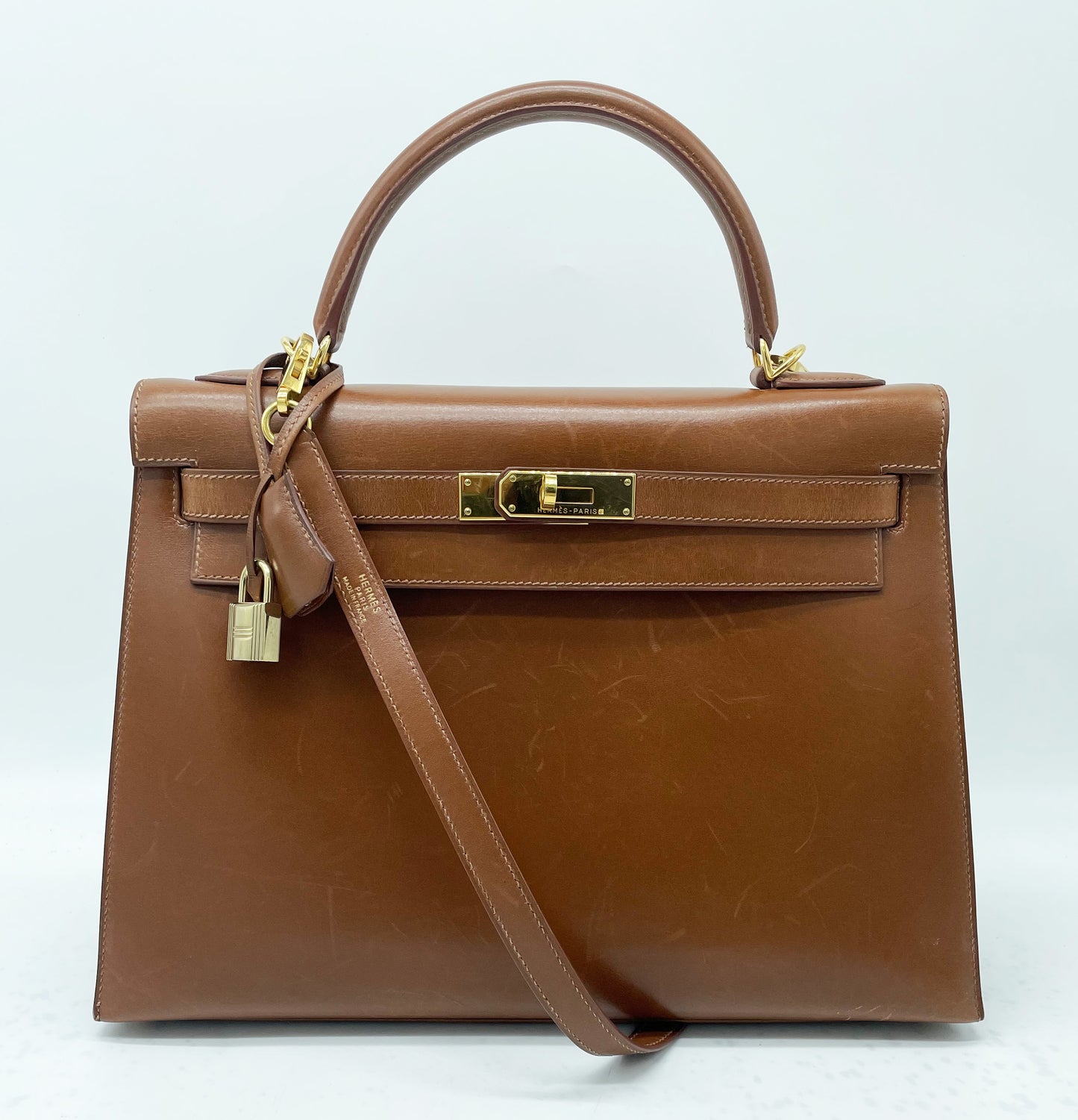 Hermes Kelly bag in hazelnut box leather 32cm