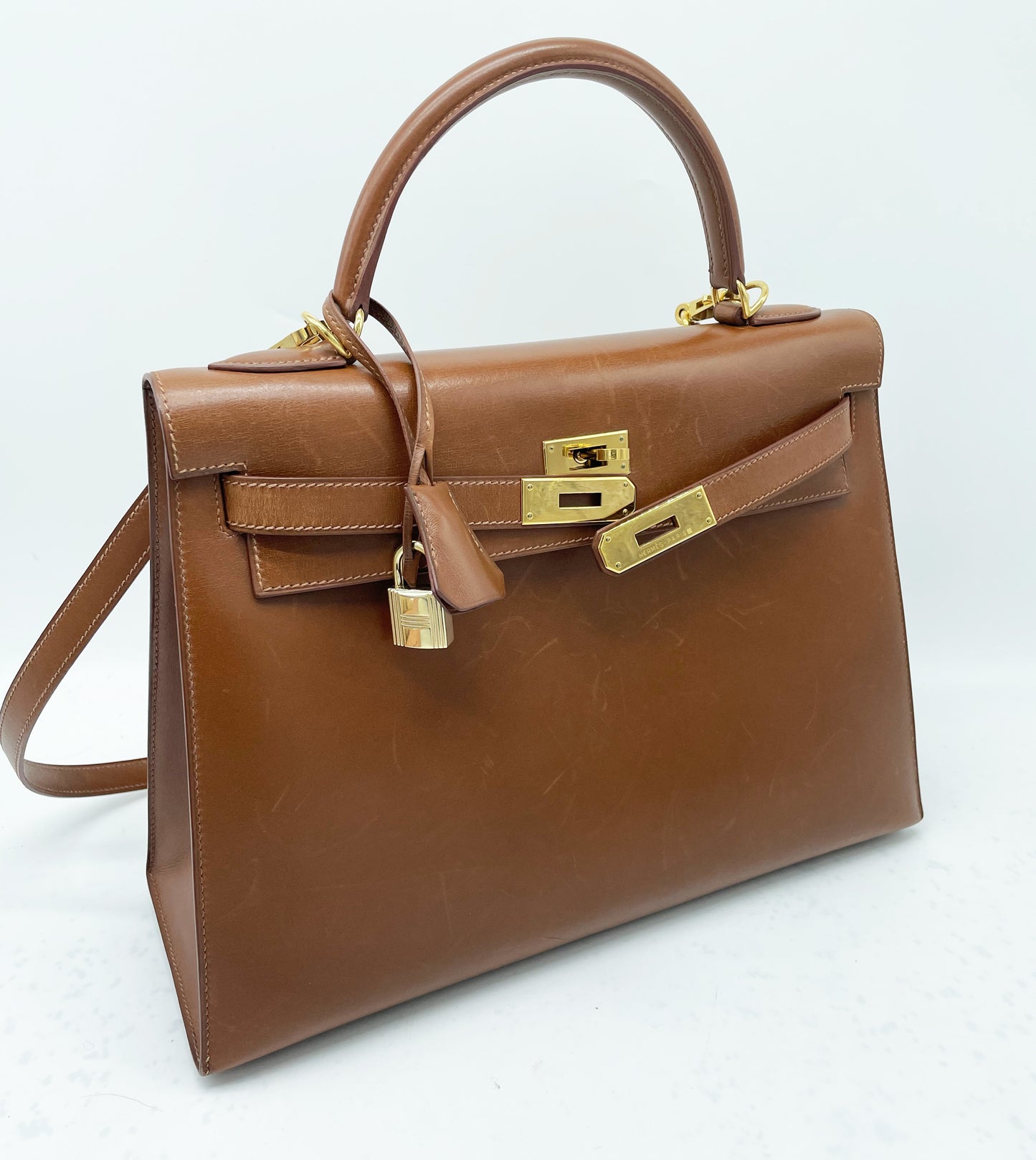 Hermes Kelly bag in hazelnut box leather 32cm