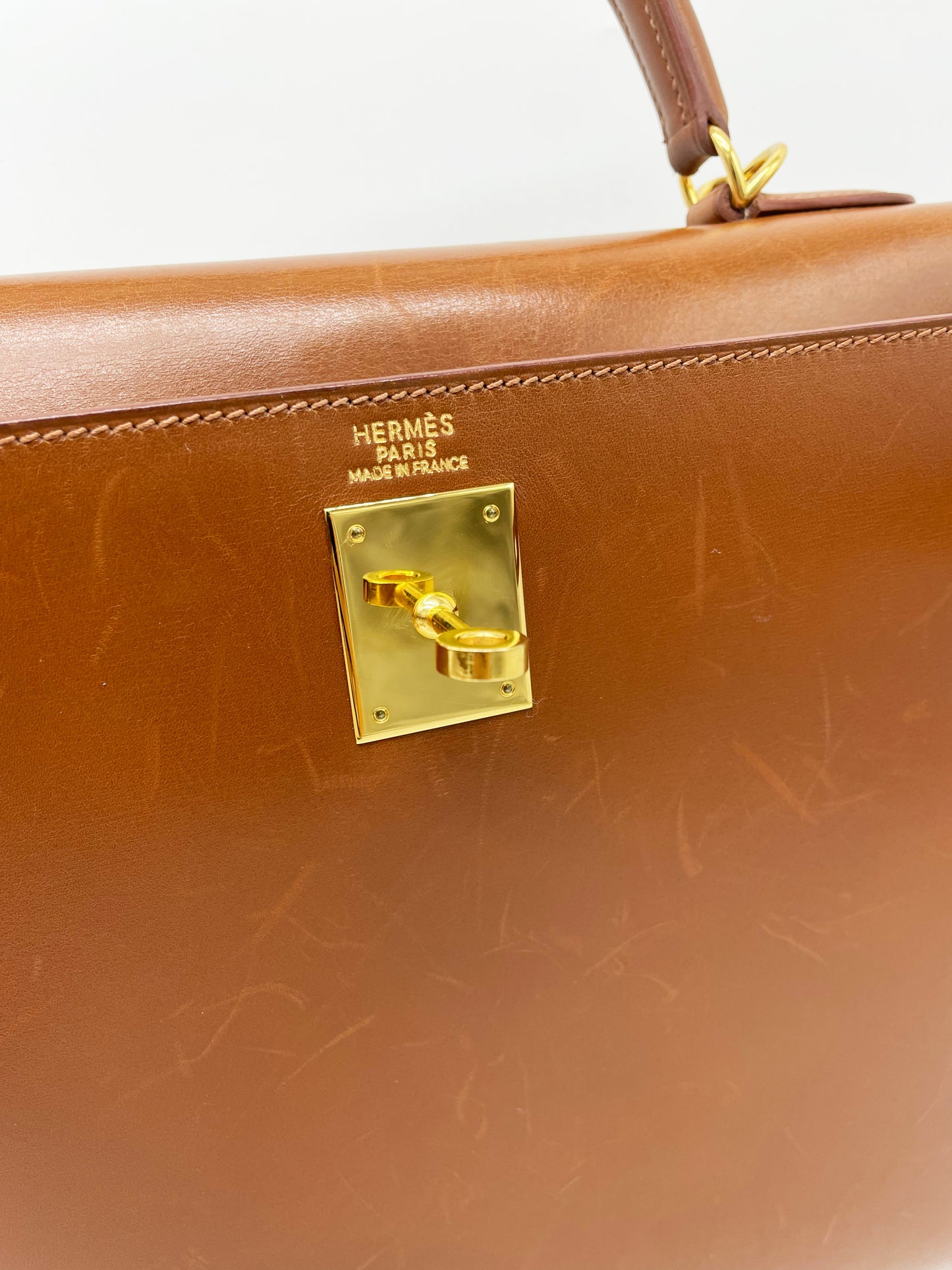 Hermes Kelly bag in hazelnut box leather 32cm