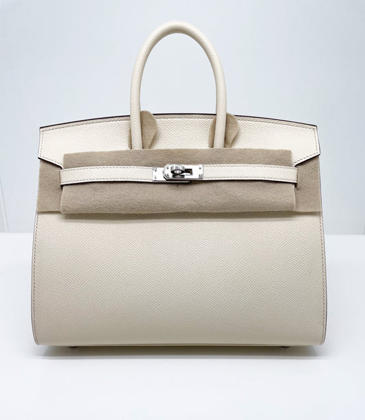 BIRKIN SELLIER 25 CM EN CUIR DE VEAU ESPOM NATA. - Soline