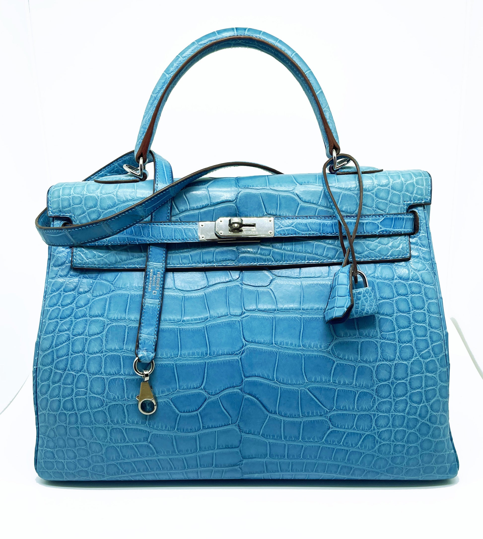 Sac Hermès Kelly retourné 35 en cuir Alligator mat Mykonos. - Soline