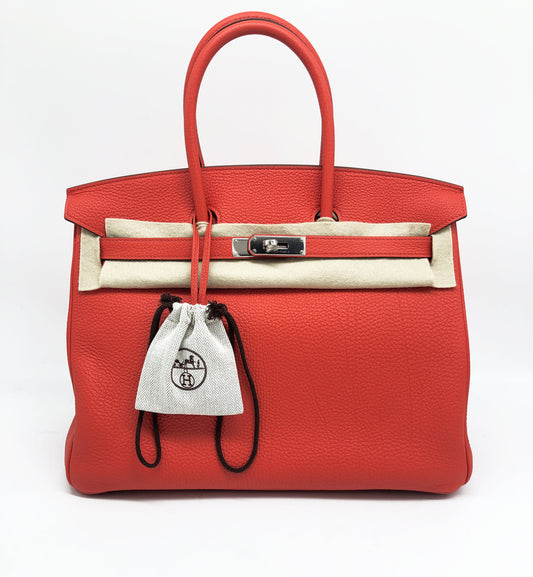 Superb Hermes Birkin bag 35 cm in capucine red Togo leather New - Soline